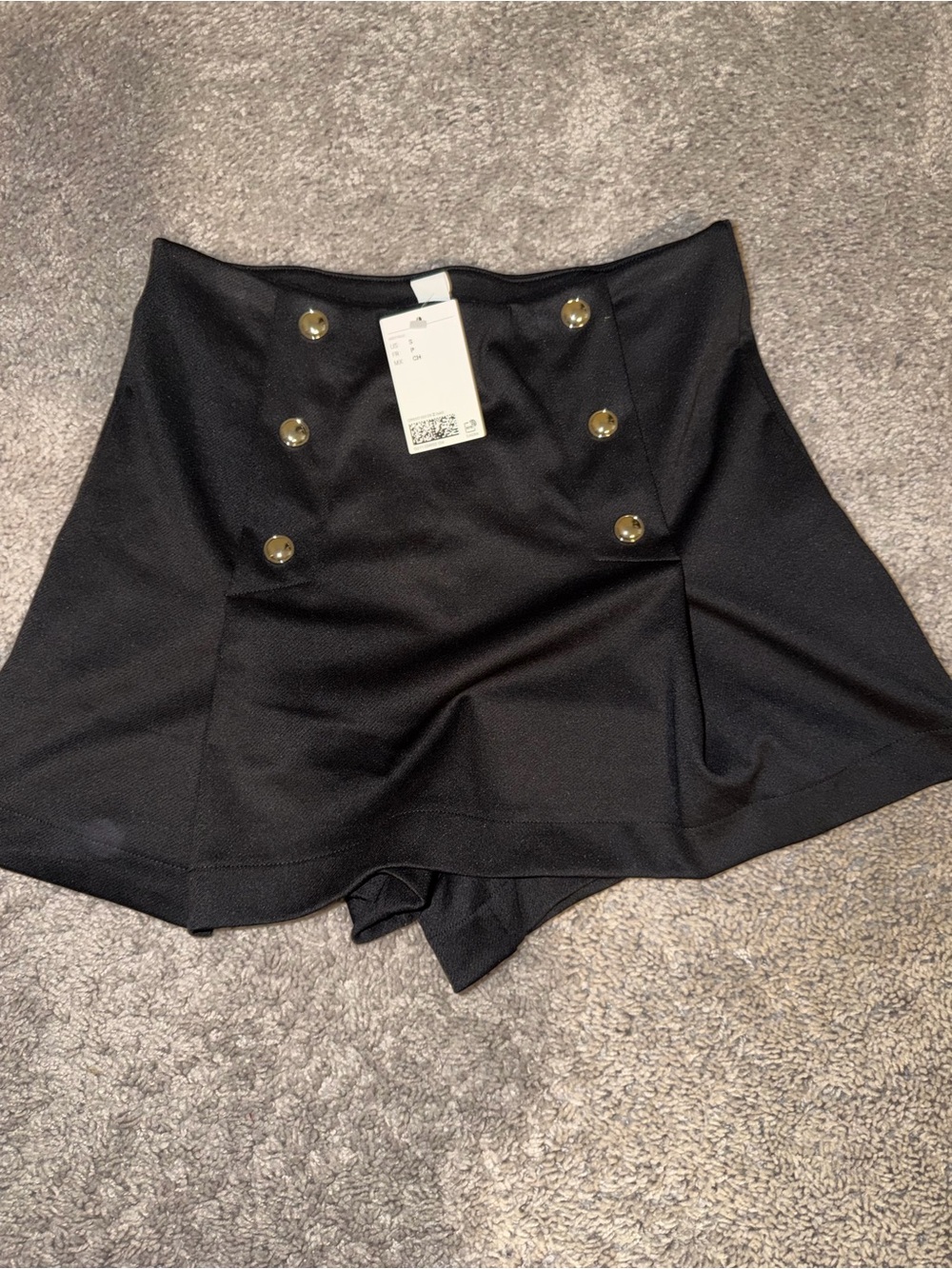 H&M Black A-Line Skort with Gold Buttons